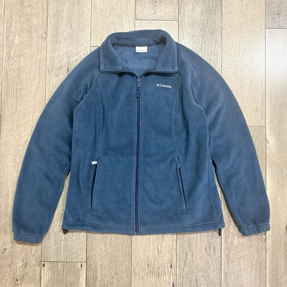 Columbia‎ Hiking Jacket Blue Fleece Stand Collar Full Zip Pockets Womens Large